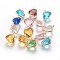 Glass Links connectors, with Eco-Friendly Alloy Findings, Heart, Light Gold, Mixed Color, 14x18.5x7mm, Hole: 1.2mm