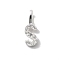925 Sterling Silver with Cubic Zirconia Charms, Letter, Letter S, 10.5x3.5x1.5mm, Hole: 2.5x1.5mm