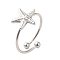 Non-Tarnish 304 Stainless Steel Open Cuff Ring, Starfish, Stainless Steel Color, US Size 7 3/4(17.9mm)