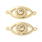 Rack Plating Brass Cubic Zirconia Eye Connector Charm, Long-Lasting Plated, Lead Free & Cadmium Free, Real 18K Gold Plated, Clear, 24.5x10.5x2.5mm, Hole: 1.3mm
