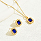 Blue Geometric Luxury 201 Stainless Steel Cubic Zirconia Rectangle Stud Earrings & Pendant Necklace Set for Women, Real 18K Gold Plated