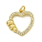 Rack Plating Brass Pave Cubic Zirconia Pendants, Lead Free & Cadmium Free, Real 18K Gold Plated, Heart, Real 18K Gold Plated, 16.5x17x4mm, Hole: 3mm
