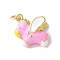 Brass Enamel Charms, with Jump Ring, Long-Lasting Plated, Cadmium Free & Lead Free, Rack Plating, Real 18K Gold Plated, Pegasus Charm, Pink, 15x15x7.5mm, Hole: 3mm