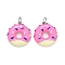 Brass Enamel Pendants, Real Platinum Plated, Long-Lasting Plated, Donut, Deep Pink, 18x16x3.3mm, Hole: 3.6mm