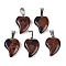 Natural Mahogany Obsidian Heart Pendants, Love Heart Charms with 304 Stainless Steel Snap on Bails, Stainless Steel Color, 22.5x15.5x6mm, Hole: 6x3.5mm