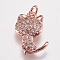 Brass Micro Pave Cubic Zirconia Kitten Charms, Cat Silhouette Shape, Rose Gold, 14x9x2.5mm, Hole: 2mm