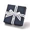 Cardboard Couple Ring Packaging Boxes, Jewelry Gift Case with Sponge Inside for Rings, Square with White Bowknot, Midnight Blue, 7.45x7.5x2.2~2.65cm