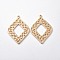 Brass Pendants, Rhombus, Nickel Free, Real 18K Gold Plated, 28x20x1mm, Hole: 1mm