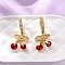 Brass Micro Pave Cubic Zirconia Hoop Earrings, Cherry, Cadmium Free & Lead Free, Rack Plating, Long-Lasting Plated, Golden, 25.5x11.5mm