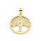 Brass Micro Pave Cubic Zirconia Pendants, Cadmium Free & Lead Free, Flat Round & Tree Charms, Real 16K Gold Plated, 21x20x2mm, Hole: 3.5x5mm
