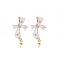 Brass Micro Pave Clear Cubic Zirconia Stud Earring Findings with Enamel, for Half Drilled Beads, Nickel Free, Bowknot, Real 18K Gold Plated, White, 26x17mm, Pin: 0.7mm, pin: 0.7mm (for Half Drilled Beads)