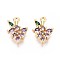 Brass Micro Pave Cubic Zirconia Pendants, Grape Charms, Nickel Free, Real 18K Gold Plated, 13~13.5x9x2.5mm, Hole: 1mm