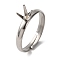 304 Stainless Steel Cuff Ring Components, 4 Claw Prong Ring Settings, Tray: 4x4mm, 3mm, Inner Diameter: 17mm