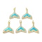 Rack Plating Brass Micro Pave Cubic Zirconia Pendants, Synthetic Opal Fishtail Charms with Jump Ring, Cadmium Free & Lead Free, Long-Lasting Plated, Real 18K Gold Plated, Cyan, 21x18.5x3.5mm, Hole: 3.4mm