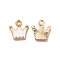 Alloy Enamel Pandants, Lead Free & Cadmium Free, Light Gold, Crown Charm, White, 12x11x2mm, Hole: 1.8mm