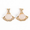 Brass Micro Pave Clear Cubic Zirconia Pendants Links, with Glass, Nickel Free, Ginkgo Leaf, Real 18K Gold Plated, 17.5x16x4.5mm, Hole: 0.7mm