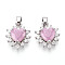 Brass Micro Pave Cubic Zirconia Pendants, Cadmium Free & Nickel Free & Lead Free, Heart, Platinum, 16.5x14x6mm, Hole: 4.5x2.5mm