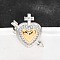 Gothic Style Brass Micro Pave Clear Cubic Zirconia Cuff Rings for Women, Heart with Arrow & Cross, Real Gold Plated & Real Platinum Plated, 24x22mm