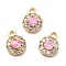 Brass Micro Pave Cubic Zirconia Charms, Cadmium Free & Nickel Free & Lead Free, Long-Lasting Plated, Real 18K Gold Plated, Flat Round, Pink, 8x6x3mm, Hole: 1.2mm
