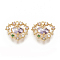 Brass Cubic Zirconia Pendants, Nickel Free, Heart, Real 18K Gold Plated, Lilac, 14.5x15x3mm, Hole: 1.2mm