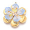 304 Stainless Steel Pendants, Flower, with Glass, Real 18K Gold Plated, Ion Plating(IP), Light Sky Blue, 40x33.5x10~11mm, Hole: 1.8mm
