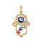 PVD Vacuum Plating 304 Stainless Steel Enamel Pendants, Golden, Hollow, Hamsa Hand/Hand of Miriam with Evil Eye, Colorful, 28.5x20x3mm, Hole: 5x3mm