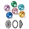 K9 Glass Rhinestone Pointed Back Cabochons, Back Plated, Faceted, Flat Round, Flower Pattern, Mixed Color, 10x6mm