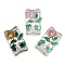 Brass Crystal Rhinestone Rectangle with Flower Multi-Strands Links, Enamel Style, Cadmium Free & Lead Free, Rack Plating, Platinum, Mixed Color, 15x24x6mm, Hole: 2mm
