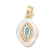 Brass Micro Pave Cubic Zirconia Pendants, Cadmium Free & Nickel Free & Lead Free, with Shell, Oval Charms, Cyan, 16x10x3mm, Hole: 4x2mm