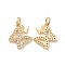 Brass Micro Pave Clear Cubic Zirconia Charms, Cadmium Free & Lead Free, with Jump Ring, Double Butterfly Charms, Golden, 15x13x2mm, Hole: 3.5mm