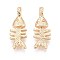 Brass Pendants, Fish Bone, Real 18K Gold Plated, 18.5x7.5x4.5mm, Hole: 2.7x2mm