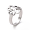 Non-Tarnish 201 Stainless Steel Heart Clover Finger Ring, Hollow Wide Ring for Women, Stainless Steel Color, US Size 6 1/2(16.9mm)
