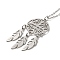 Non-Tarnish 201 Stainless Steel Pendnat Necklace with Cable Chains, Web with Feather, Stainless Steel Color, 19.61~19.65 inch(49.8~49.9cm)