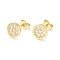 Clear Cubic Zirconia Flat Round Stud Earrings, Brass Jewelry for Women, Cadmium Free & Nickel Free & Lead Free, Real 18K Gold Plated, 8mm, Pin: 0.6mm