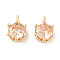 Brass Micro Pave Cubic Zirconia Charms, Cadmium Free & Nickel Free & Lead Free, Flat Round, Real 18K Gold Plated, PeachPuff, 8x6x4.8mm, Hole: 1.6mm