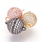 Brass Micro Pave Cubic Zirconia Magnetic Clasps with Loops, N50 Grade Strong Magnet, Long-Lasting Plated, Cadmium Free & Nickel Free & Lead Free, Round, Mixed Color, 16x12mm, Hole: 1mm