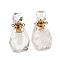 Natural Quartz Crystal Perfume Bottle Pendants, Faceted Rock Crystal Gems Bottle Charms with 304 Stainless Steel Findings, Golden, 35~35.5x20~20.5x13.5~14mm, Hole: 1.8mm
