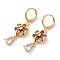 Rack Plating Golden Brass Dangle Leverback Earrings, with Cubic Zirconia, Flower, Colorful, 38x10.5mm