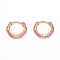 Brass Micro Pave Clear Cubic Zirconia Huggie Hoop Earrings, with Enamel, Pearl Pink, 16x3mm, Pin: 1mm