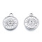 Non-Tarnish 201 Stainless Steel Pendants, Flat Round with Sun, Stainless Steel Color, 19x15.5x2mm, Hole: 1.8mm