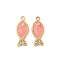 304 Stainless Steel Enamel Pendants, with Rhinestone, Real 18K Gold Plated, Fish Charms, Ion Plating(IP), Pink, 16x6x2mm, Hole: 1.2mm