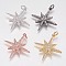 Brass Micro Pave Cubic Zirconia Pendants, Star, Mixed Color, 25x23x3mm, Hole: 3mm