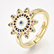 Adjustable Brass Micro Pave Cubic Zirconia Finger Rings, Cadmium Free & Lead Free, with Enamel, Sun with Eye, Creamy White, Size 7, 17mm