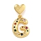 Brass Micro Pave Colorful Cubic Zirconia Pendants, Heart Letter Charms, Real 18K Gold Plated, Letter G, 30.5mm, Hole: 6x3mm, pendant: 21.5x16x4mm