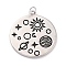 Brass Enamel Pendants, Solar System Pendants, with Jump Rings, Long-Lasting Plated, Flat Round & Planet, Black, Real Platinum Plated, 24x21.5x1.5mm, Hole: 3mm