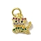 Real 18K Gold Plated Brass Pave Colorful Cubic Zirconia Pendants, Cadmium Free & Nickel Free & Lead Free, with Jump Rings, Cat Shape, 10.5x10x2mm, Hole: 3mm
