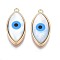Shell Pendants, with Real 18K Gold Plated Brass Findings and Synthetic Turquoise, Nickel Free, Evil Eye, Deep Sky Blue, 20x9.5x4mm, Hole: 1.2mm