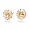 Brass Micro Pave Clear Cubic Zirconia Earring Findings, for Half Drilled Beads, Nickel Free, Flat Round, Real 18K Gold Plated, 11.5mm, Pin: 0.7mm, Pin: 0.7mm(for half drilled beads)