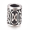 304 Stainless Steel European Beads, Large Hole Beads, Column with Runes/Futhark/Futhor, Antique Silver, 13.5x10mm, Hole: 6mm