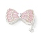 Brass Micro Pave Cubic Zirconia Pendants, Nickel Free, Bowknot Charms, Silver, 17x21x6mm, Hole: 1.8mm
